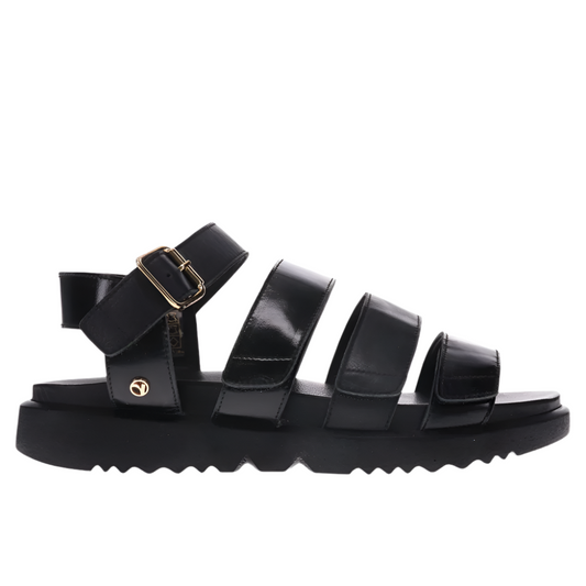 Dark Slate Gray Revere Women's Costa Rica Adjustabe 4-Strap Sandal Black Sheen
