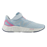 Gray New Balance Little Girls Fresh Foam Arishi v4 Bungee Velcro Quarry Blue