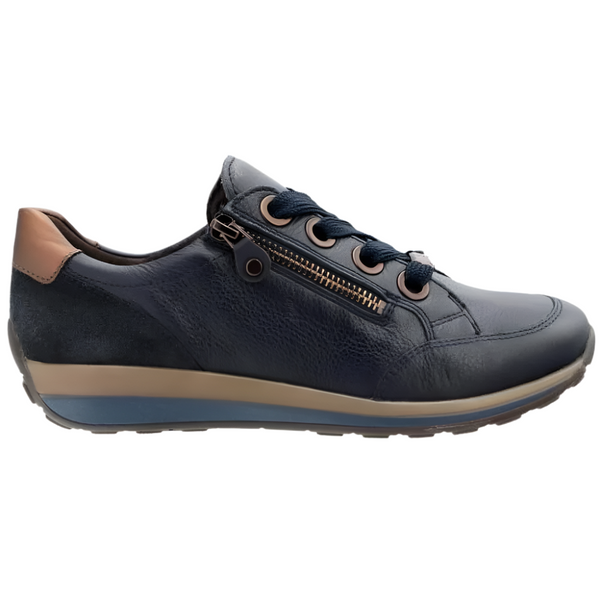 Dark Slate Gray Ara Women's Ollie Zip Up Sneaker Navy / Nuts Calf Leather / Suede / Space