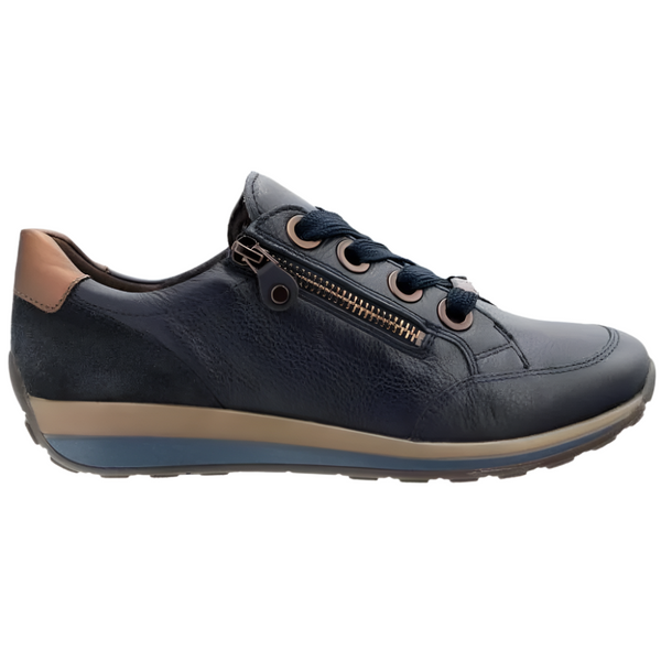 Ara Women's Ollie Zip Up Sneaker Navy / Nuts Calf Leather / Suede Ara Women's Ollie Zip Up Sneaker Navy / Nuts Calf Leather / Suede