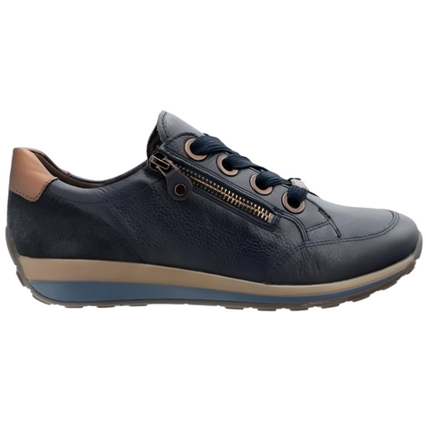 Dark Slate Gray Ara Women's Ollie Zip Up Sneaker Navy / Nuts Calf Leather / Suede / Space