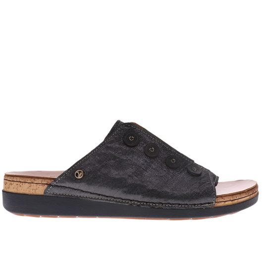 Dark Slate Gray Revere Women's Antalya Orthotic Slide Sandal Black Linen