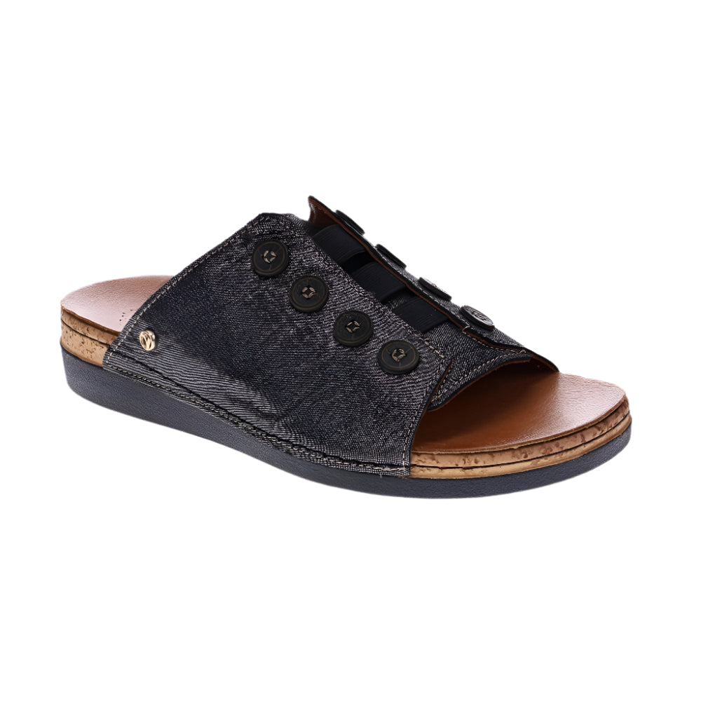 Dark Slate Gray Revere Women's Antalya Orthotic Slide Sandal Black Linen