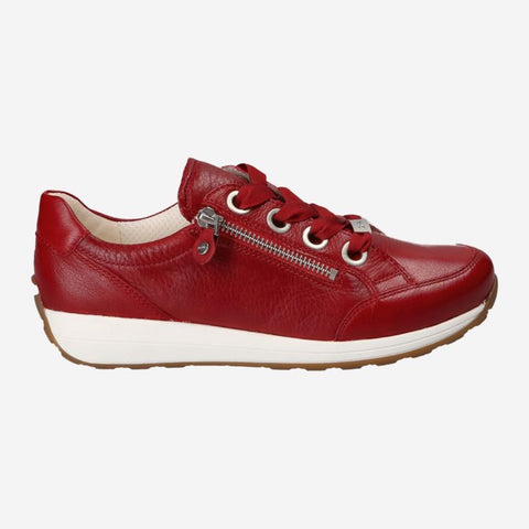 Brown Ara Women's Ollie Zip Slip On Sneaker Red Leather