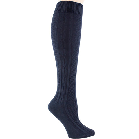 Jefferies Socks Girls Cable Knee High Socks Navy (1 Pair)