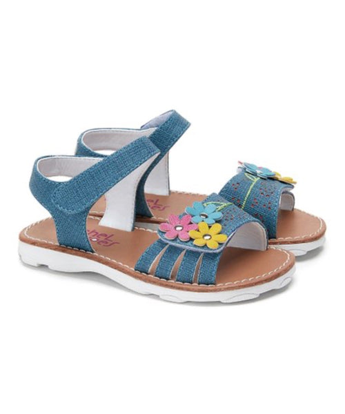 Rosy Brown Valencia Imports (Rachel Shoes) Toddler and Little Girls Tiana Sandal w/ Velcro Strap Denim / Multi